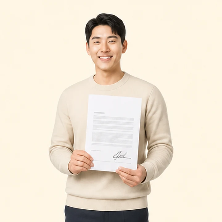 신용불량 장기렌트 서면 견적서를 들고 있는 고객